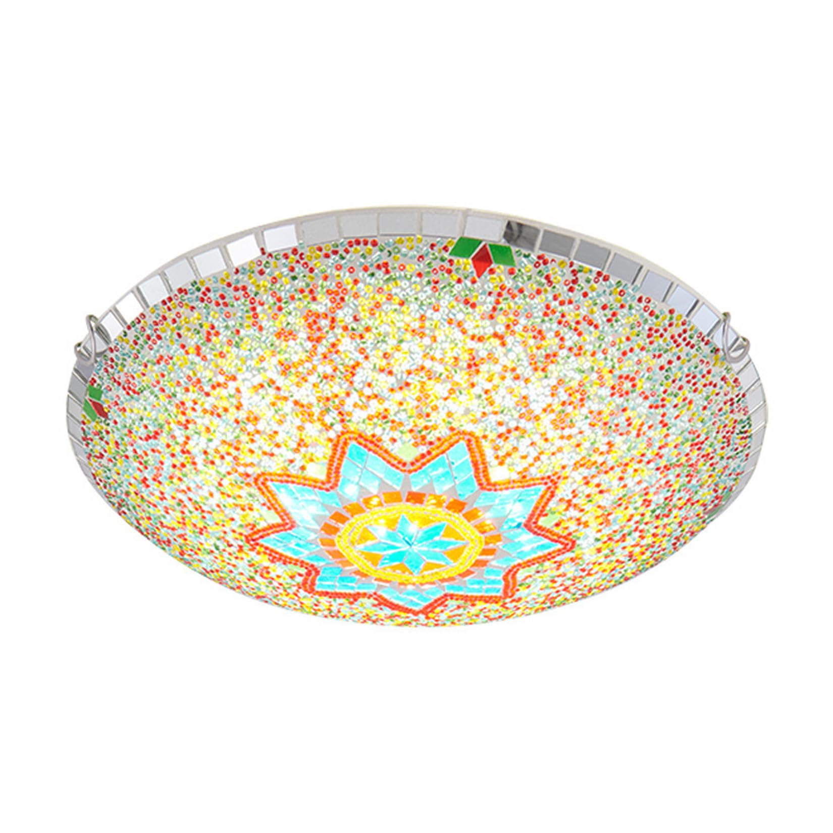 Yjmgrowing Tiffany Style Flush Mount LED Ceiling Light Turkish Mosaic Ceiling Lamp Handmade Bohemian Ceiling Lighting Fixture for Bedroom, Living Room, Hallway, Kitchen,3Color Light,30cm