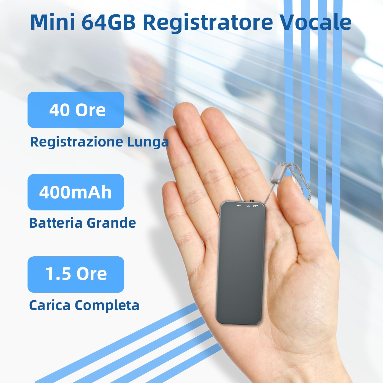 Registratore Vocale Mini–Design a Portachiavi, 35 Ore di Registrazione, Custodia in Metallo, Audio Hi-Fi 1536KBPS, Registrazione con un Solo Tasto, Registratore Attivato per Riunioni... (66GB)