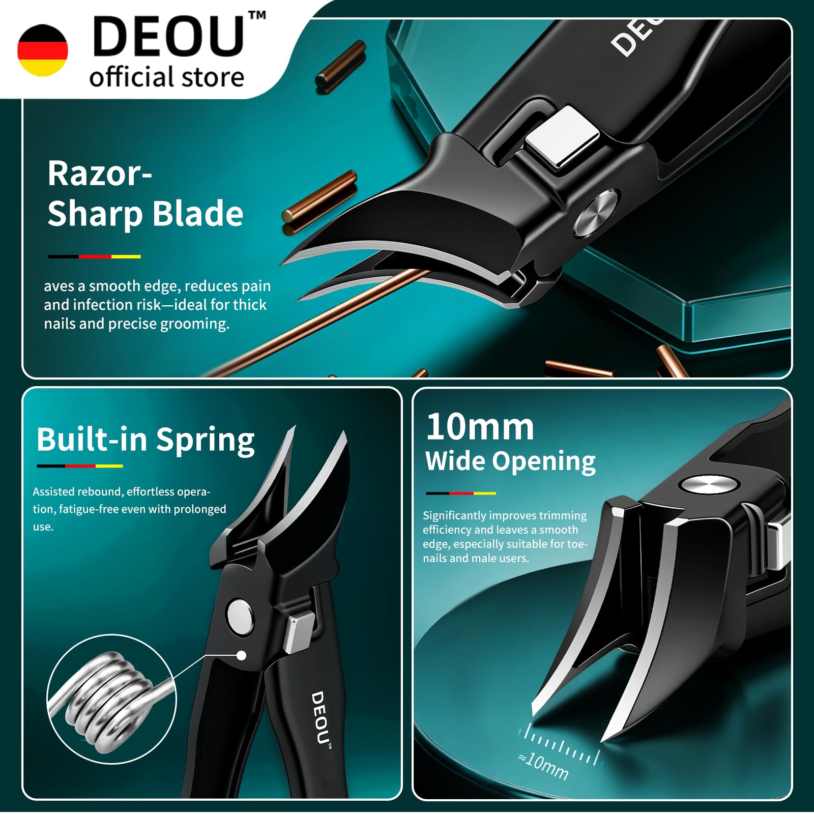 DEOU Tagliaunghie incarnite con lima per unghie, tagliaunghie obliquo in acciaio inox di alta qualità, anti-spruzzo, strumento per manicure con buco della serratura, confezione regalo per unghie