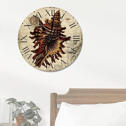 Miniatura 309 de ArogGeld Reloj de pared con diseño de estrella de mar antigua francesa, de cloruro de polivinilo, con números romanos, de 10 pulgadas, funciona