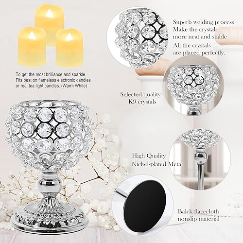 Miniatura 6 de Juego de 2 portavelas de cristal plateado, portavelas votivas, candelabros, mesa de comedor, centro de mesa, decoración de comedor, sala de estar,