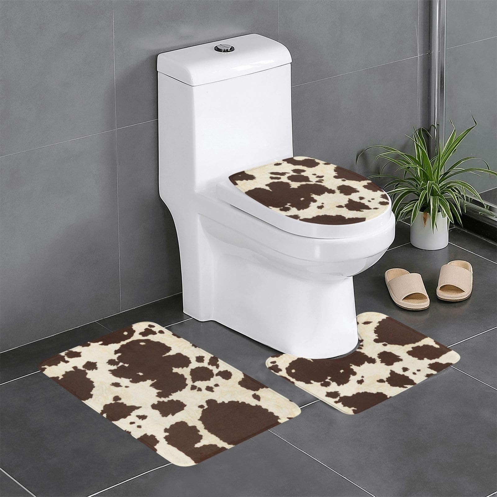 Tapis de bain en U imprimé fourrure de vache pour douche et WC lavable