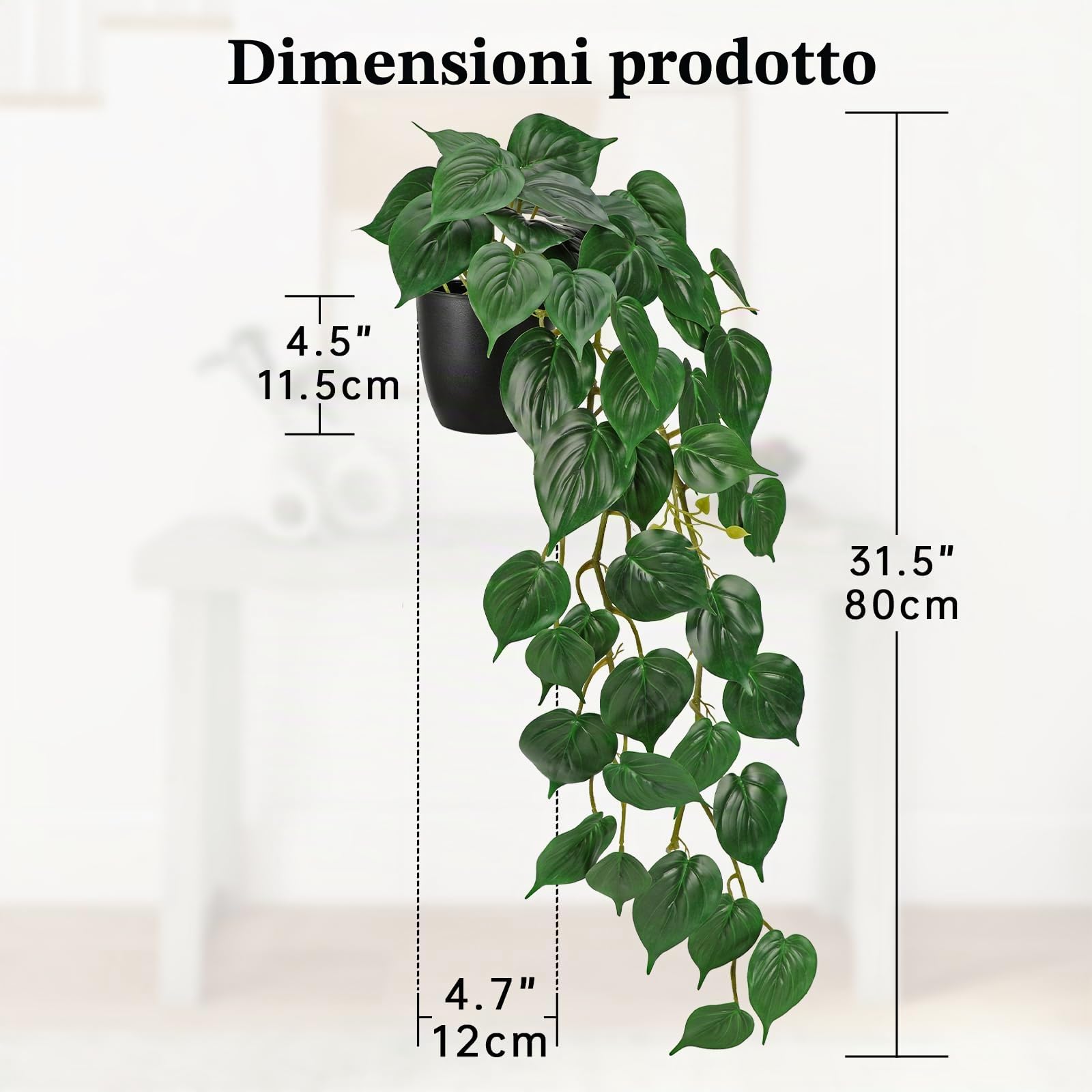 Hollyone Pothos di giada artificiale in vaso per la decorazione, 85 cm Golden Pothos pianta da interni falsificata da appendere in vaso per casa, stanza, ufficio