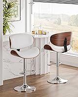 Vista 2 de Bar Stools Set of 2, Adjustable Swivel Leather Bar Stools for Kitchen Island, Mid Century Modern Counter Height Bar Chairs Barstools with Back &