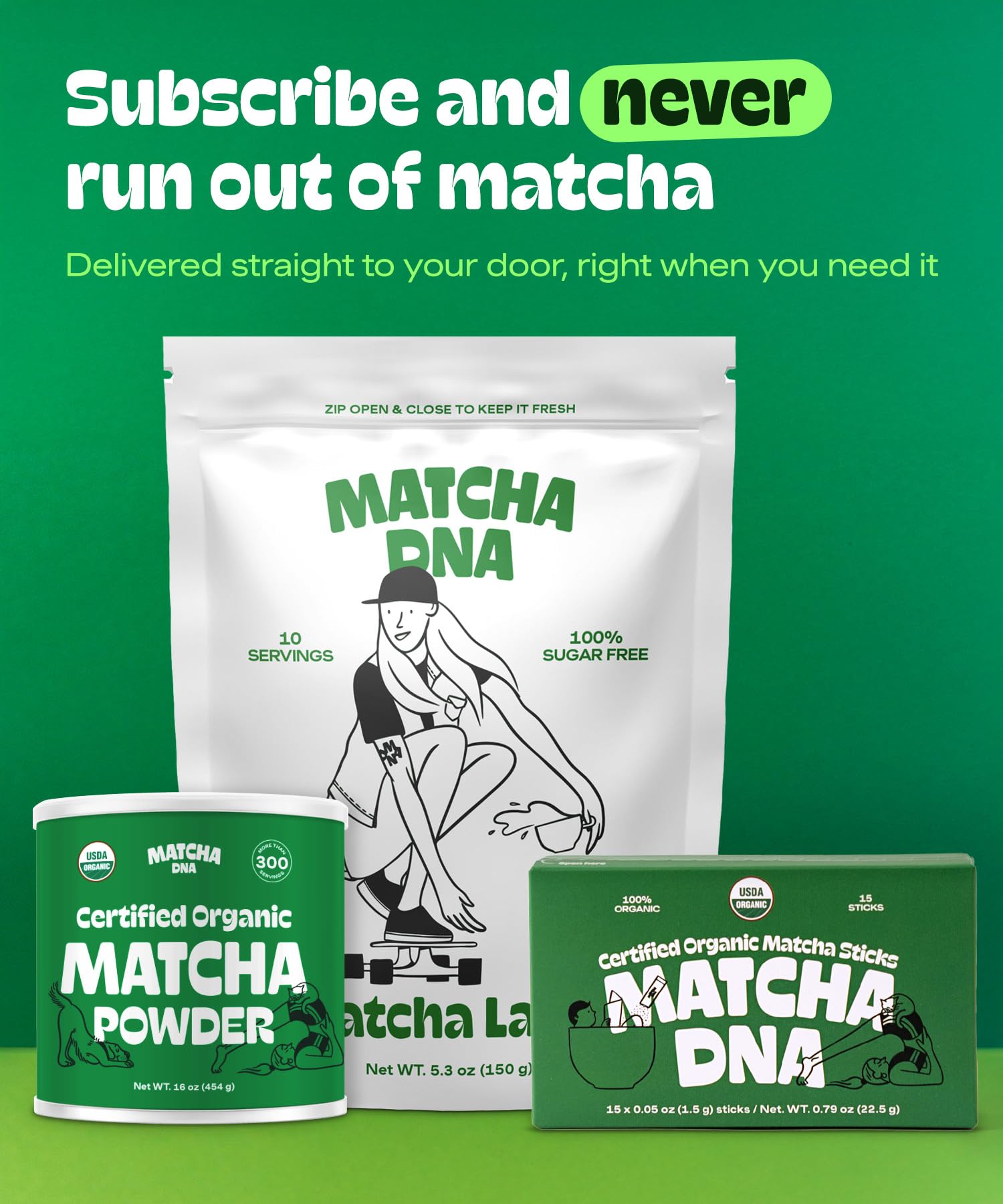 MatchaDNA Organic Matcha Powder Sticks x15 Pack 1 5g Each Instant Organic Matcha Macha Green Tea Blend Unsweetened — view 6