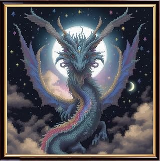 Stamped Cross Stitch Kits for Beginners Full Range of Cross Stitching Embroidery Pattern for Kids or Adults, 11CT DIY Needlepoint Embroidery Starter Kits-Moon Dragon 17.7x17.7 inch - Buy now