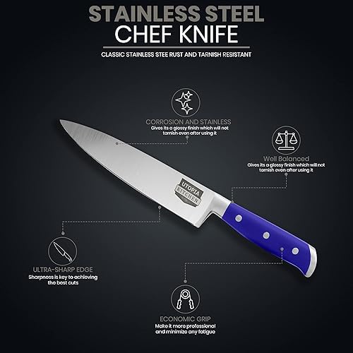 Miniatura 2 de Utopia Kitchen - Cuchillo de cocina de chef de 7 pulgadas, cuchillo de cocina de acero inoxidable al carbono con funda y mango ergonómico - Cuchillo