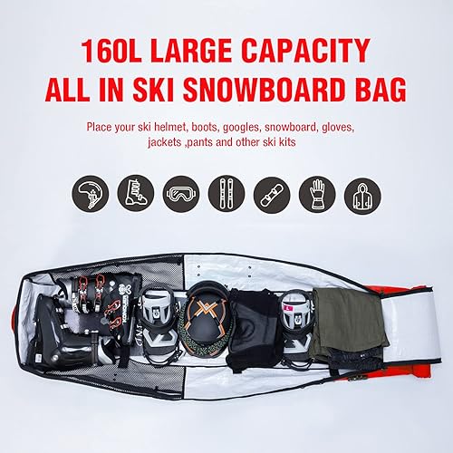 Miniatura 2 de XCMAN Bolsa acolchada para ruedas de snowboard con bloqueo TSA, perfecta para viajes por carretera y viajes en avión, longitud ajustable de 57 a