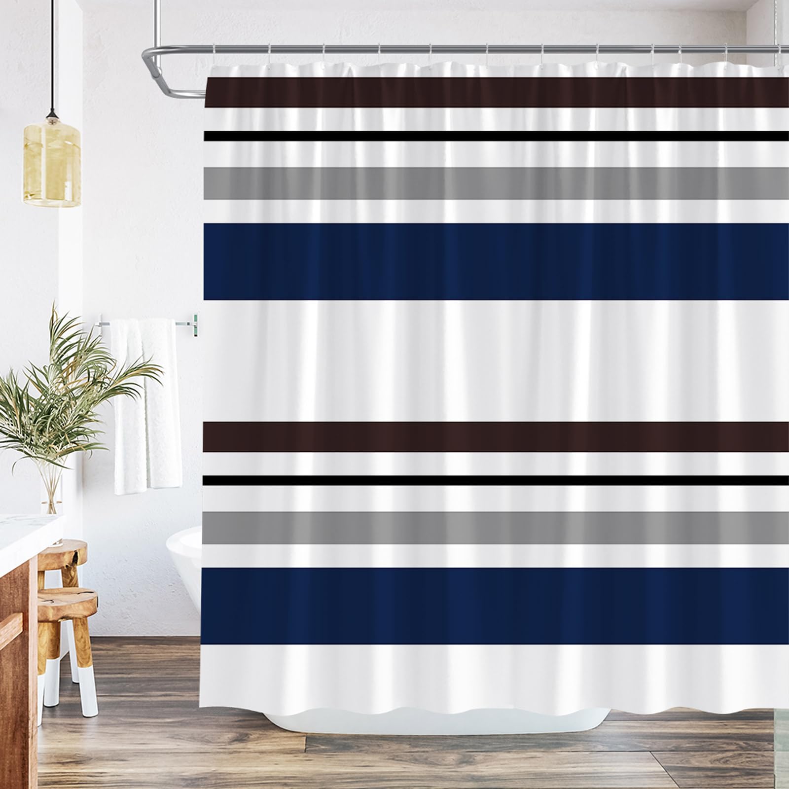 QWRSMYX Black White Gray Blue Shower Curtain Abstract Geometric Stripe Modern Contemporary Simple Fashion Boho Mid Century Bathroom Set Bathtub