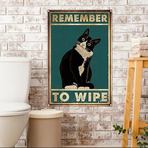 Miniatura 5 de Cartel de baño con diseño de gato negro con texto en inglés "Remember to Wipe" (Remember to Wipe)