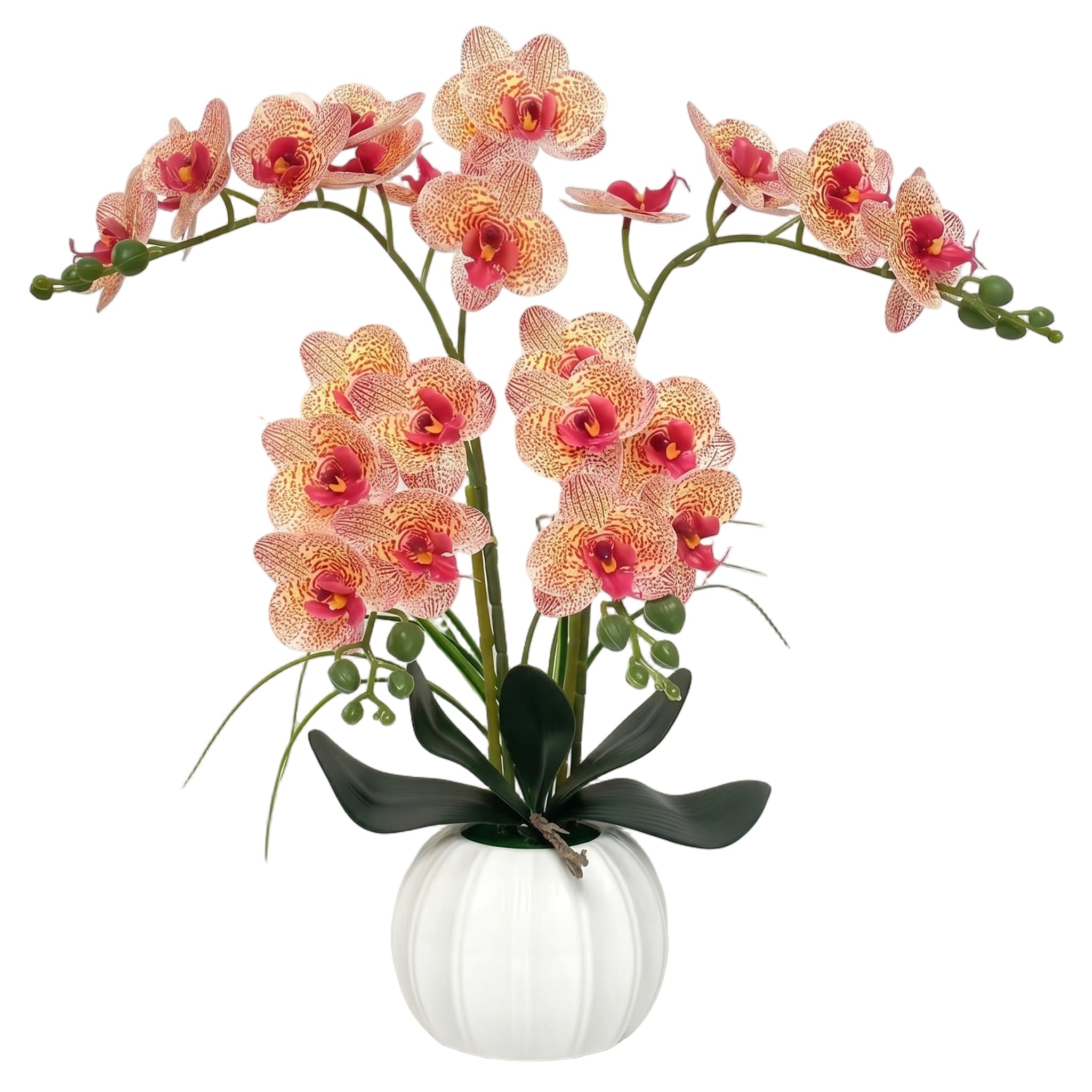 Bonalake Orchids Artificial Flowers, 24-bloom Artificial Orchid In Pot, Faux Orchid Plant For Home Decor Orange Orchids Flowers Faux