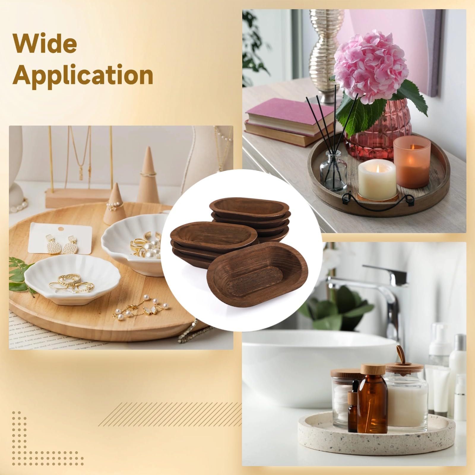 8 ciotole in legno per impasto, ciotole decorative in legno ovali rustiche per uso domestico, finitura liscia marrone scuro per, servire cibo e decorazione della fattoria