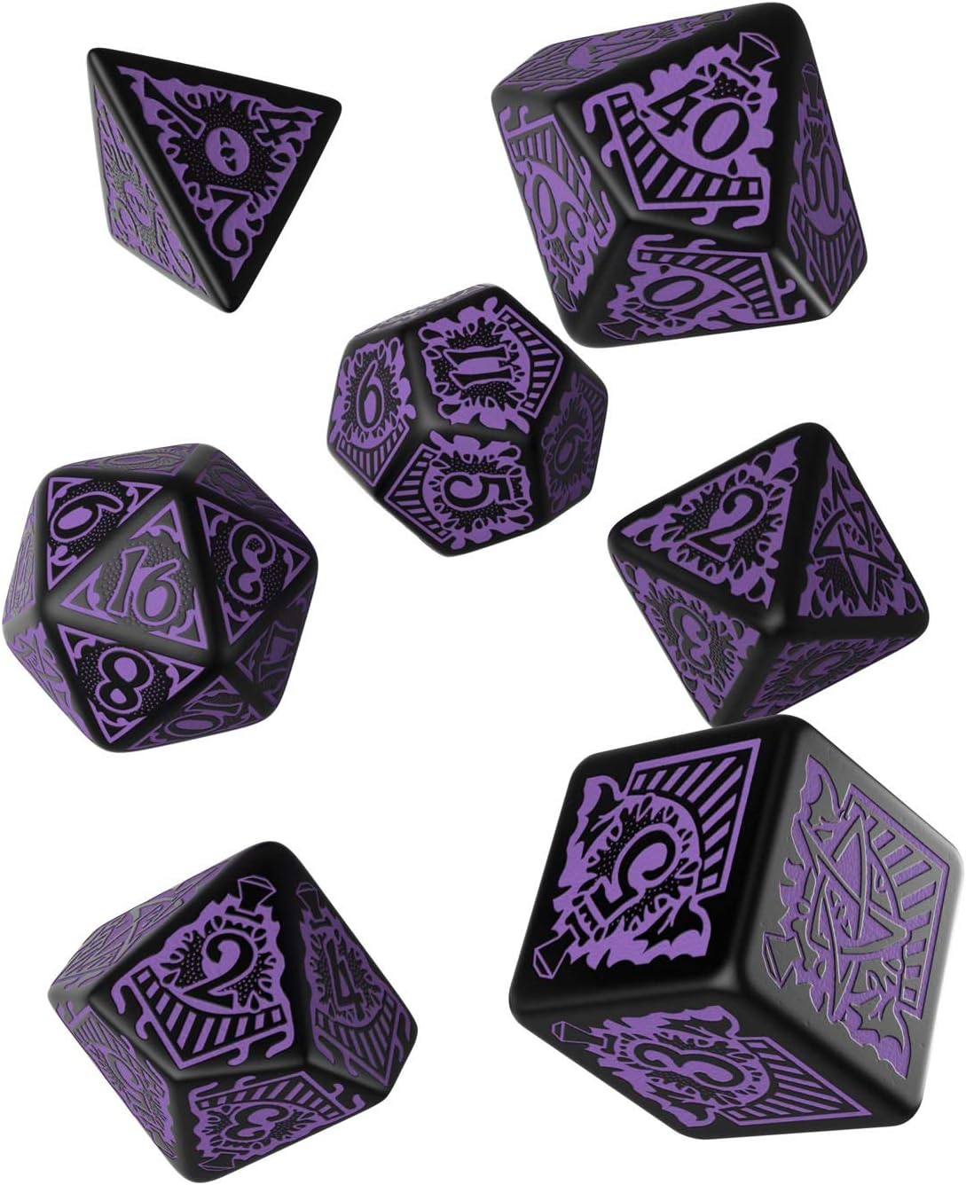 Q WORKSHOP Call Of Cthulhu Horror on the Orient Express RPG Ornamented Dice Set 7 Polyhedral Pieces Purple