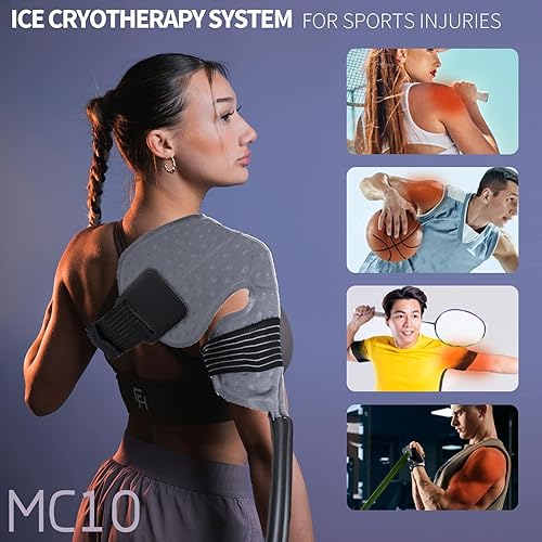 Miniatura 8 de Máquina de terapia de frío con temporizador programable, máquina de hielo portátil para rodilla después de la cirugía (hombrera + máquina)