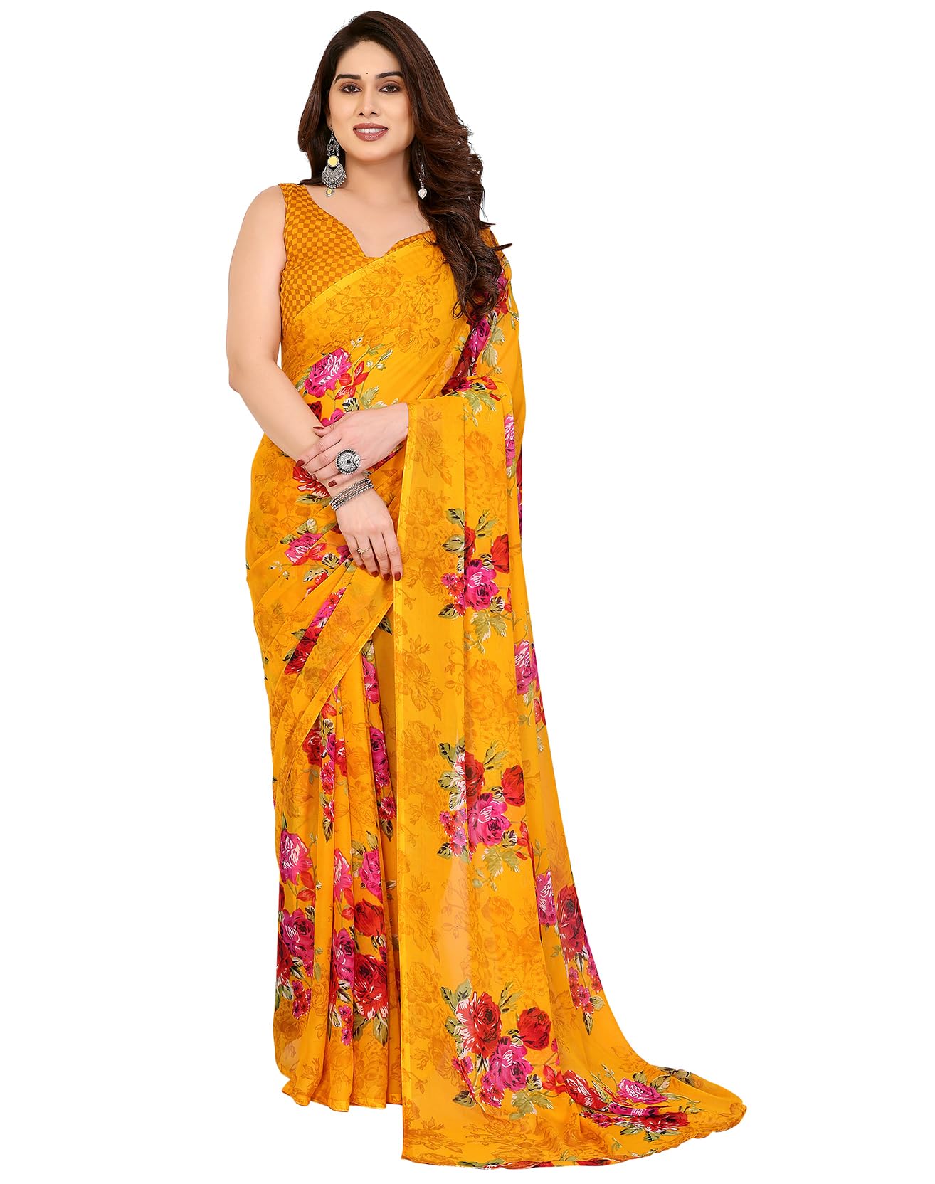 yashika Women Georgette Saree Blouse Material |saree for Women | Saree | New Sari | Latest Saree-picture-16
