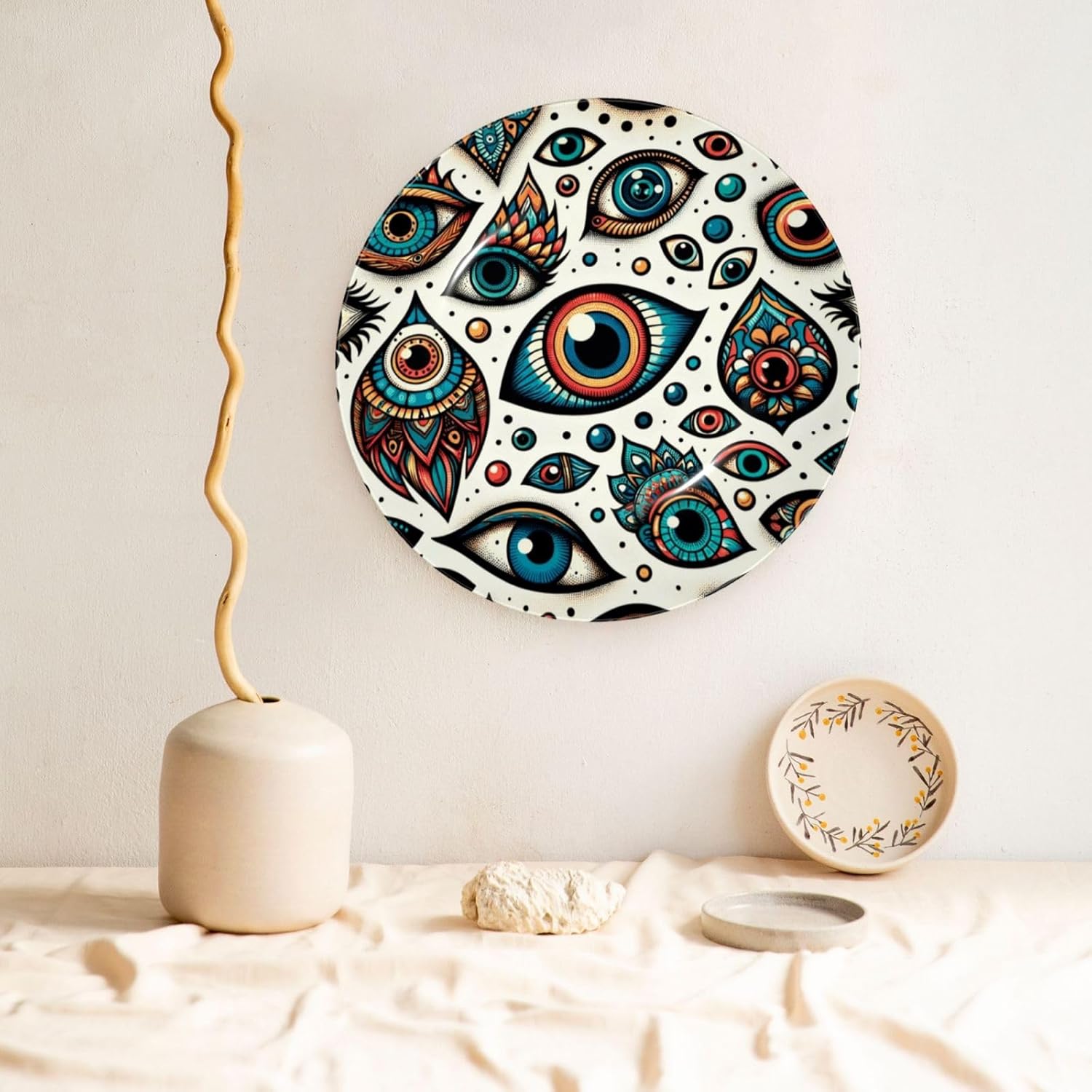 The-Colorful-Evil-Eye 10 Inch Decorative Plate With Stand, Elegant Display Wall Plate For Home Decor