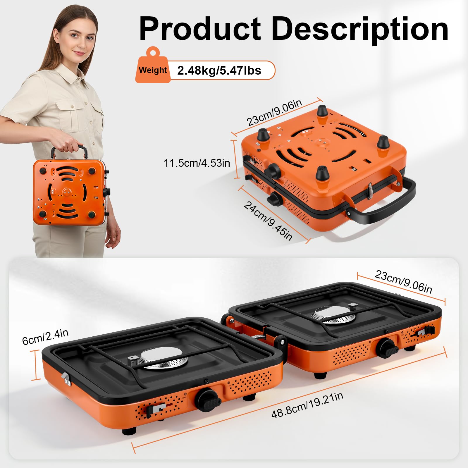 Hornillo portátil de 2 quemadores, 4400 W, potente hornillo de gas para cocinar al aire libre, estufa de camping plegable con encendido para mochileros, picnics, viajes