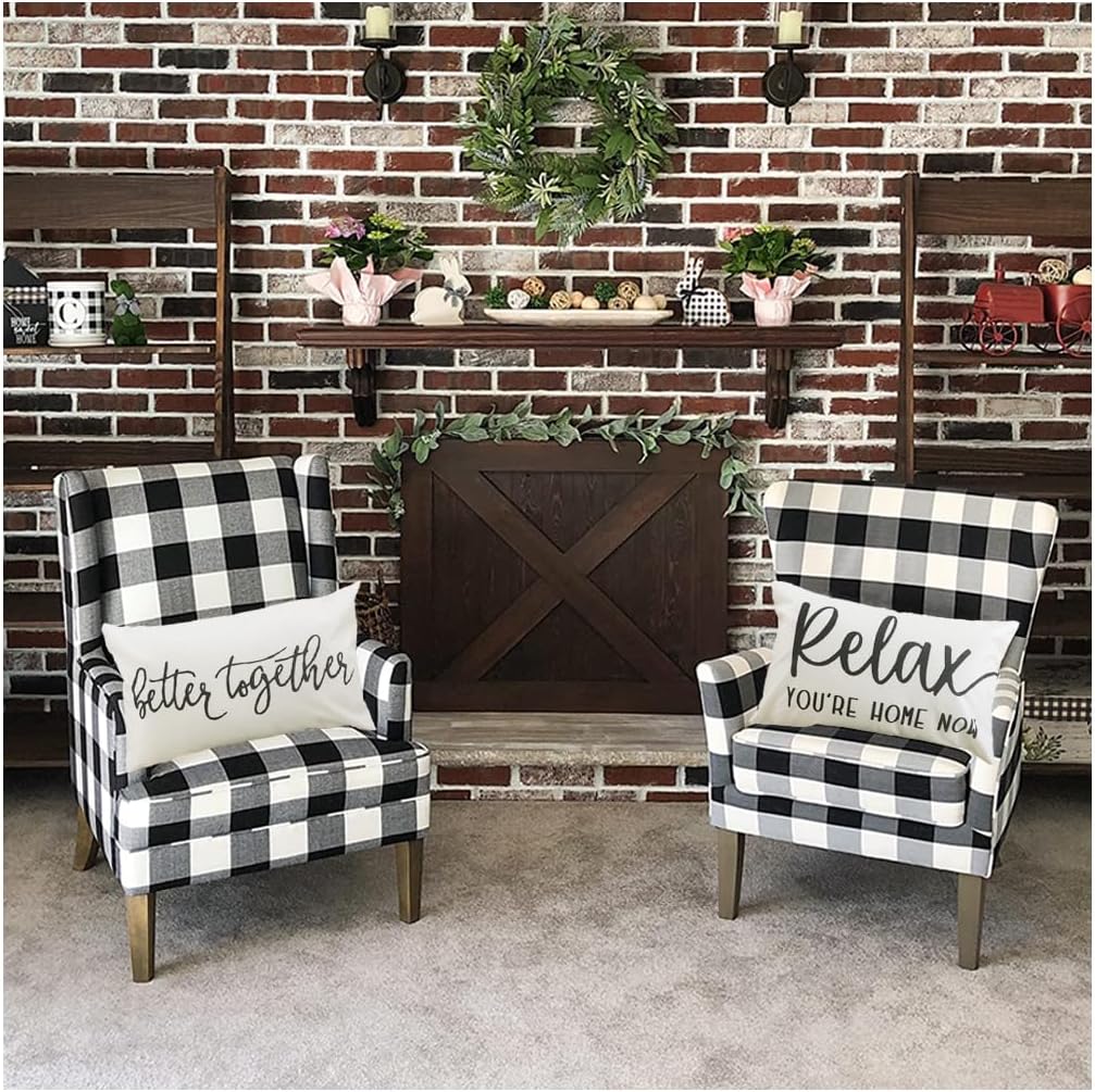 Set of 4 Rustic Farmhouse Pillow Covers 12x20 Welcome to Our Home Relax Lumbar Pillow Cover Quote Better Together Let's Snuggle Throw Pillow Case for Couch Sofa Bed Porch Family Room Decor