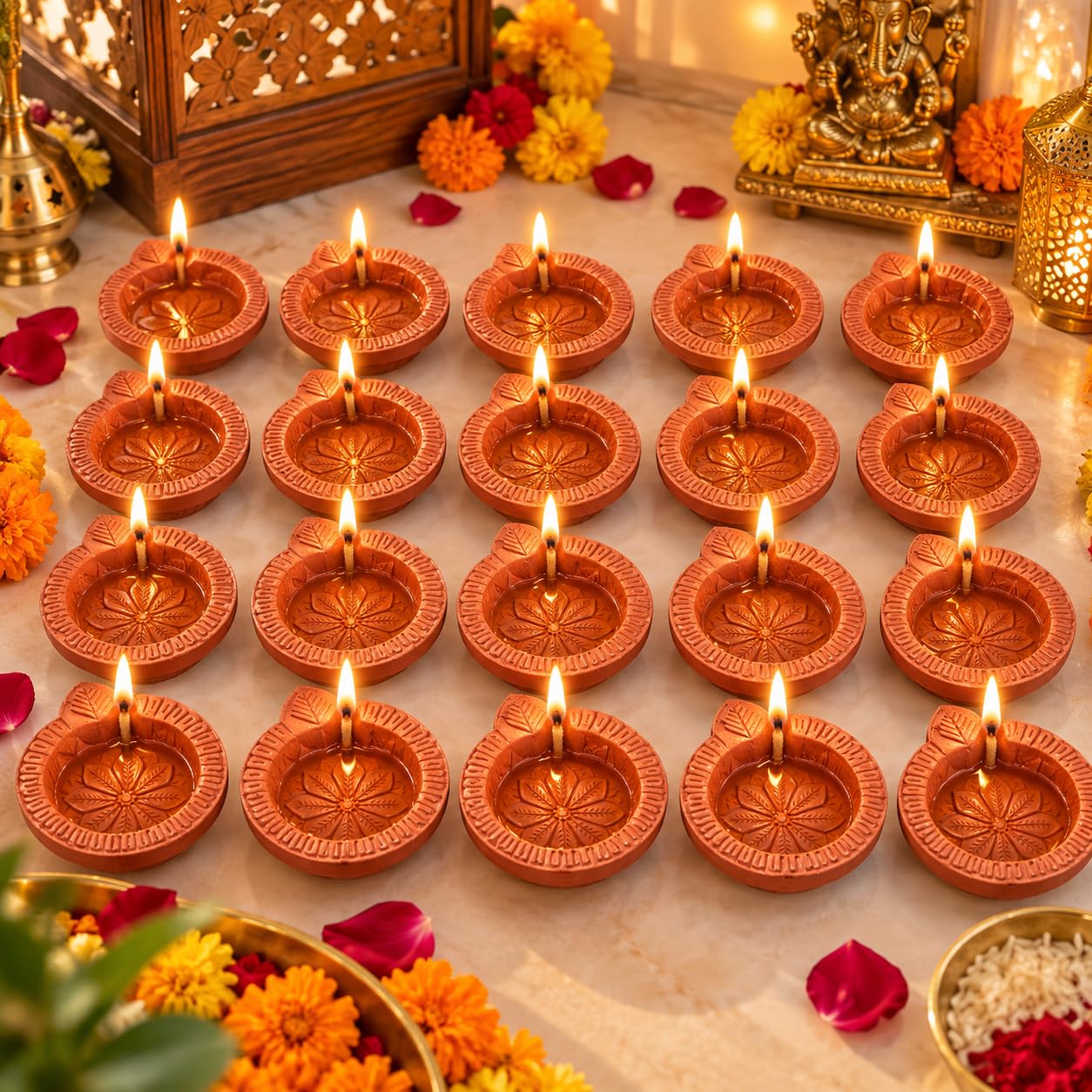 DIVAYANSHI Terracotta Tea Lights - Diwali Candles Pack of 12 -8 DIVAYANSHI Terracotta Tea Lights - Diwali Candles Pack of 12 -8