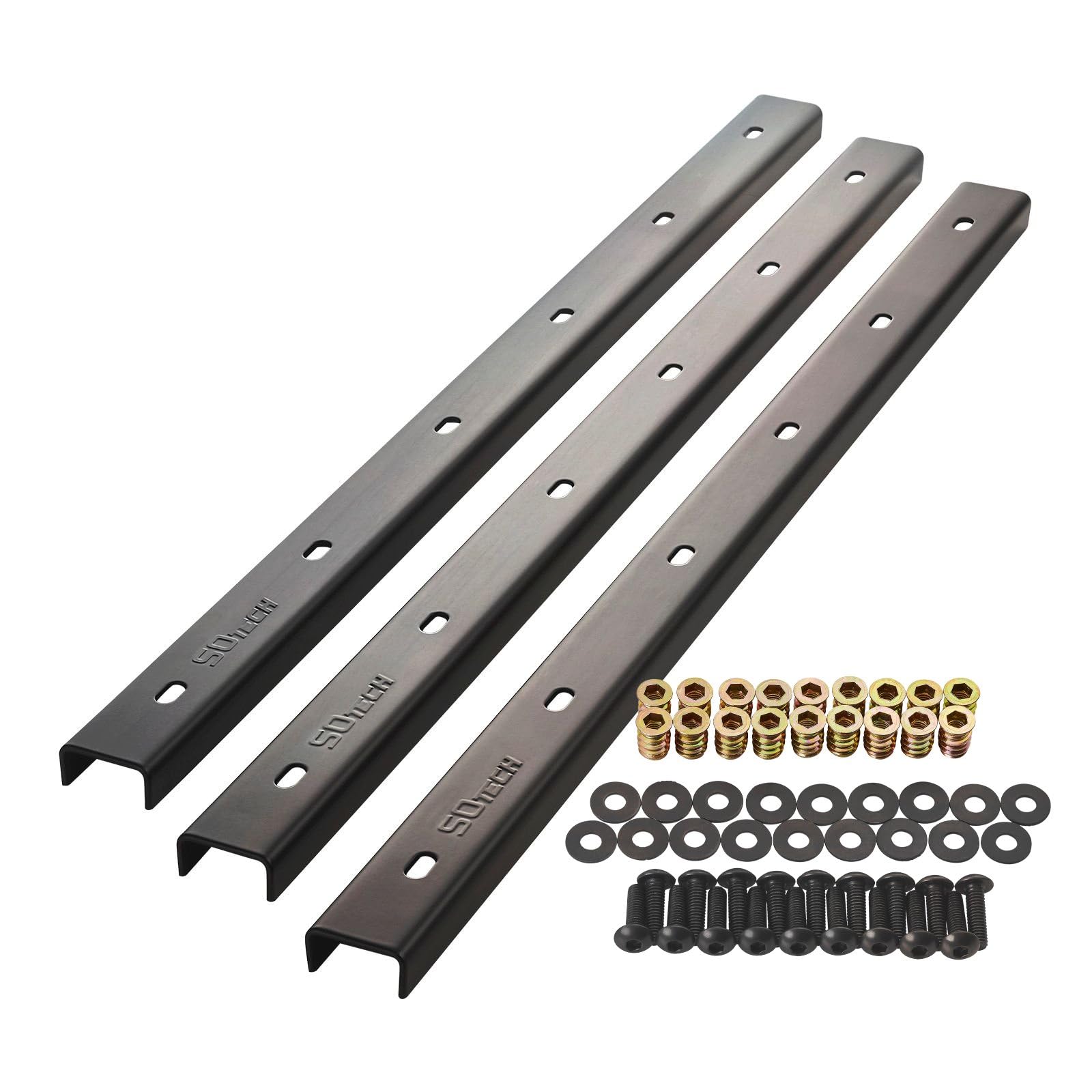 SOTECH Molduras de cumbrera 60 x 4 x 2 cm 3 piezas Acero en forma de U | en aspecto industrial para tableros de mesa / incl. tornillos de fijación y casquillos para atornillar Perfil de refuerzo