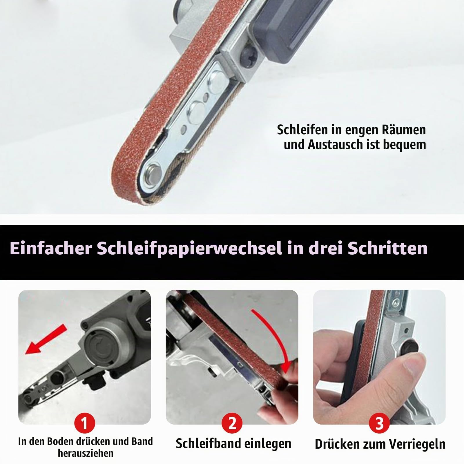 Akku Bandschleifer kompatibel mit Makita 18V Batterie, 10 x 330mm Elektrische Feile mit 3 Schleifbändern, 6 Geschwindigkeiten, 35° Einstellbare, Bandfeile für Holz Metall (ohne Akku) | Elektrische Feile mit 3 Schleifbändern, 6 Geschwindigkeiten, 35° Einst