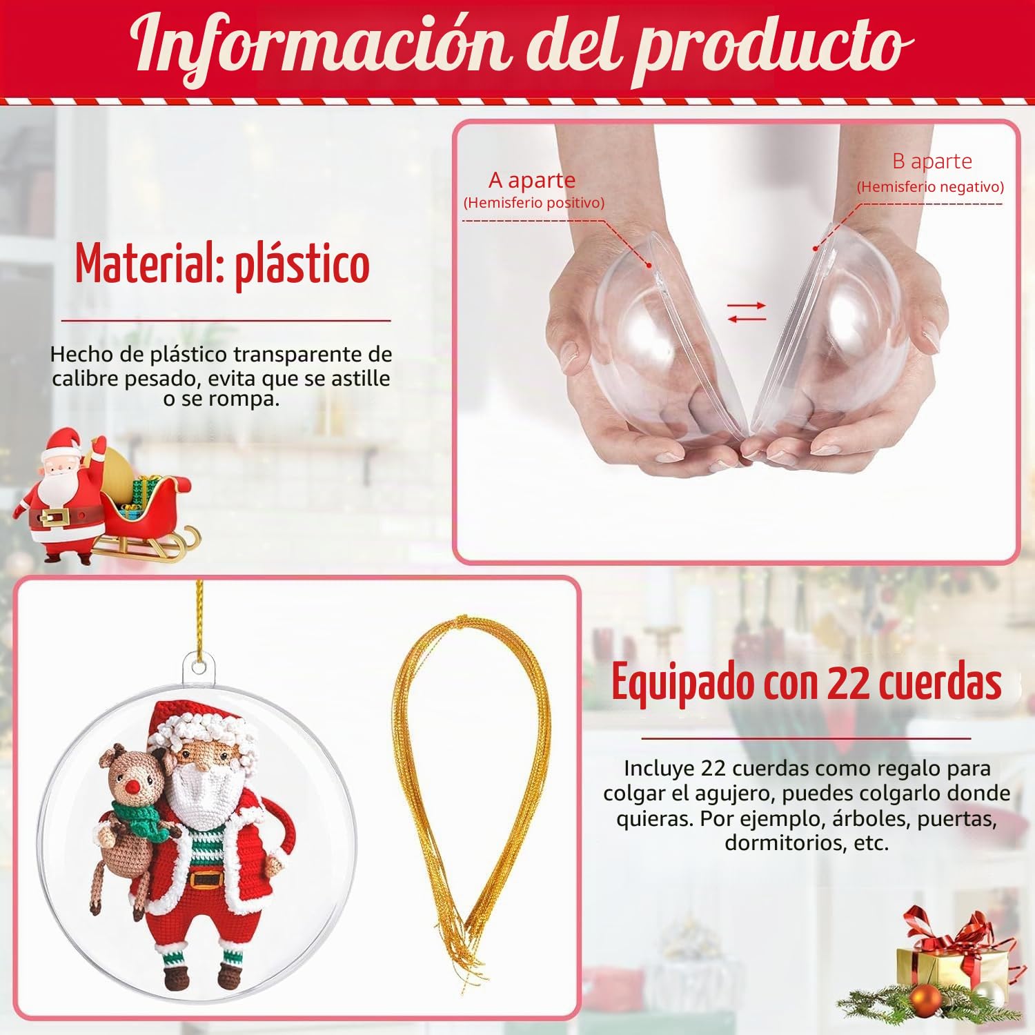 CIRULLI 22 Bolas Transparente acrílicas de árbol de Navidad, Colgantes Adecuadas para decoración del hogar(8CM)