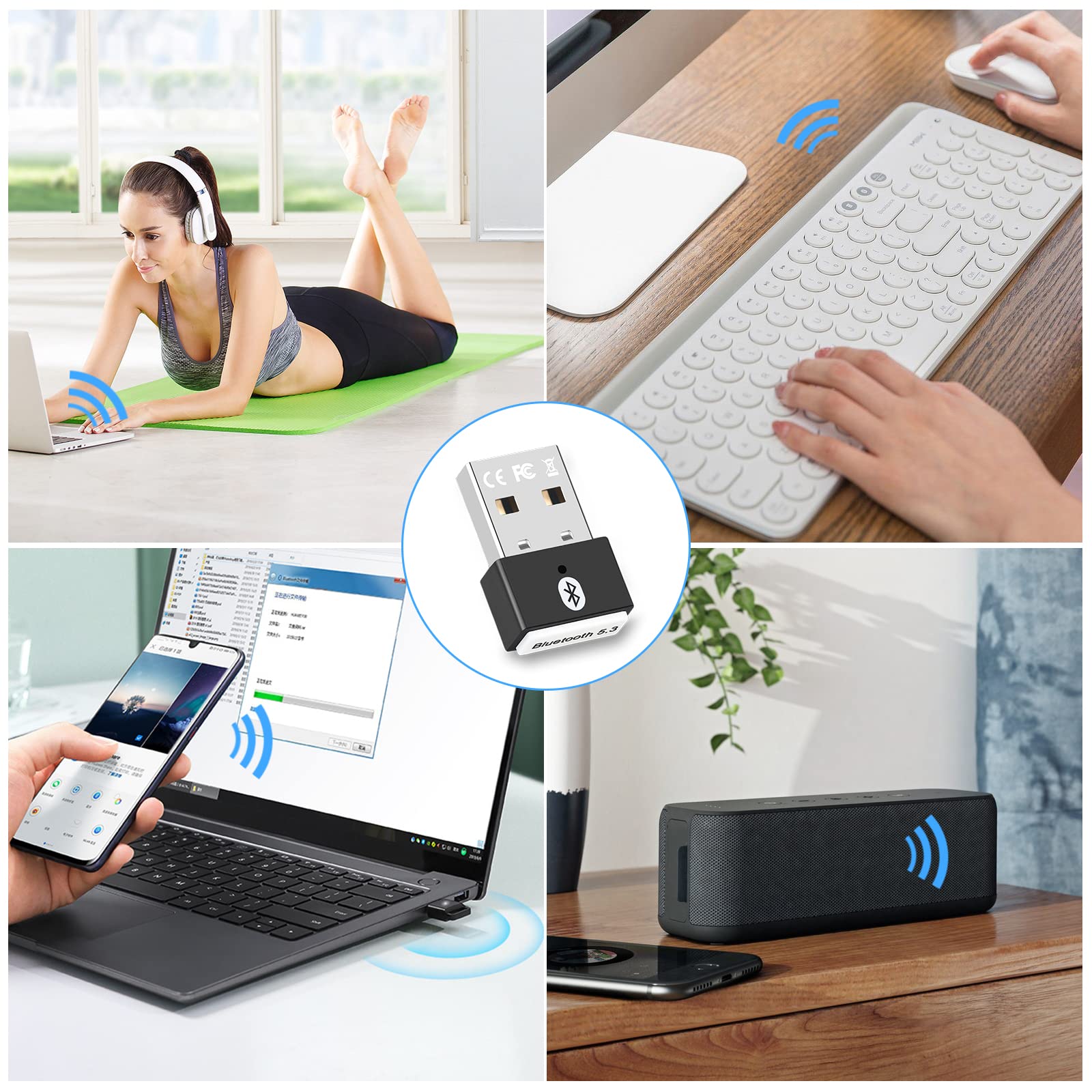 Adattatore Bluetooth USB 5.3, Collega e Usa Chiavetta Bluetooth per PC Laptop EDR Dongle USB Bluetooth Compatibile con Windows 11/10/8.1