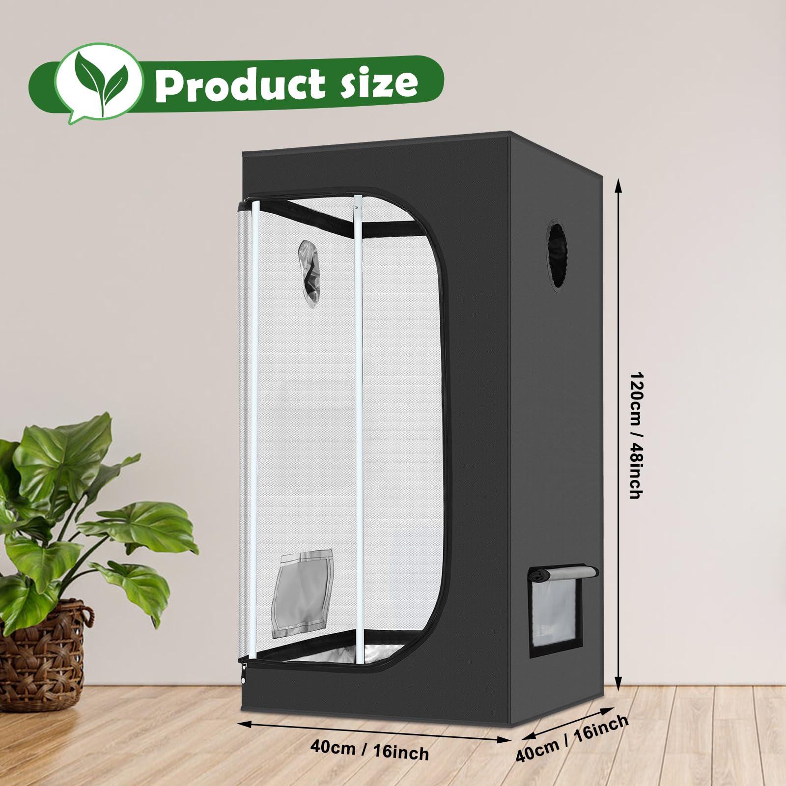 VIEWALL Tienda de Cultivo 60x60x120 cm,Color Negro para Plantas,Caja de Cultivo,Tienda de Cultivo,Caja de Invernadero,Armario Pequeño para Flores,Verduras,Hierbas,Tomates,para Balcón,Jardín,Terraza