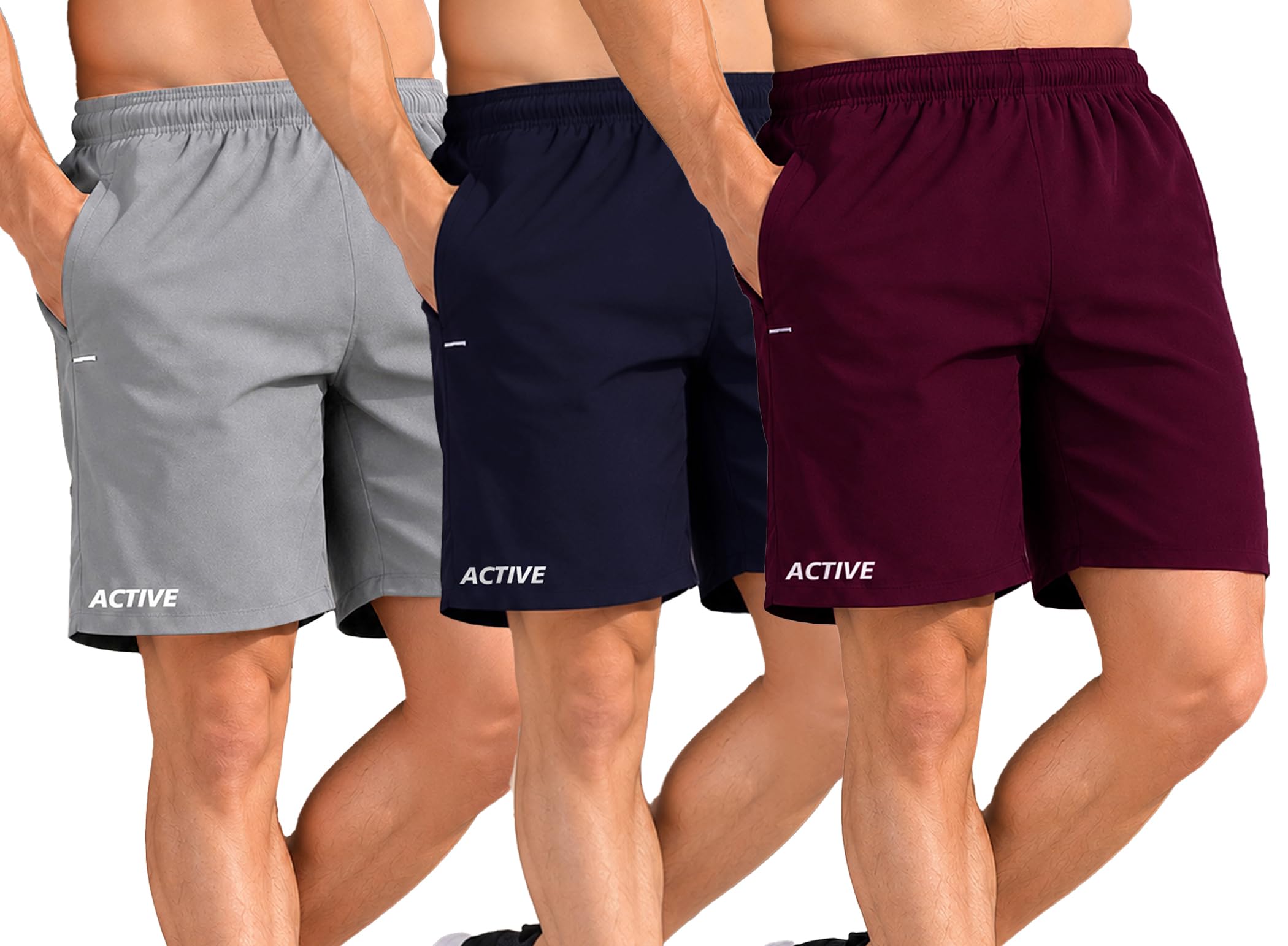 AUSK Men's Sports Shorts with Side Pockets and Elastic Waistband Quick Dry Breathable Running Gym Workout Activewear Combo - Pack of 3-picture-27