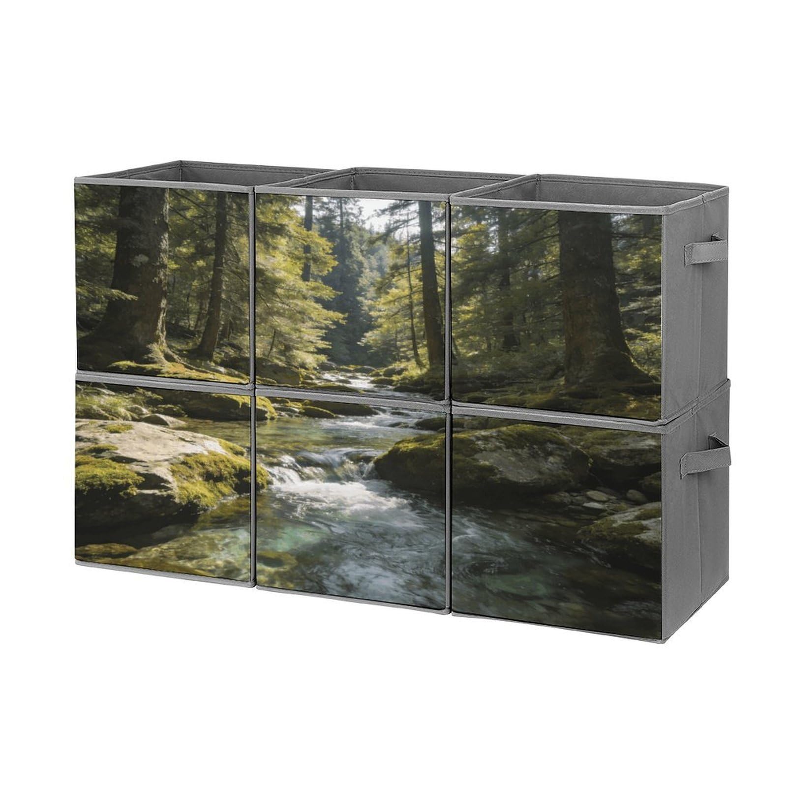 Fodpand Style Green Valley Stream Waterfall Cube Bins With Double Handles,Set Of 6 Cube Organizer, Stackable And Foldable Storage Bins For Organization, Closet, Shelves, Offices