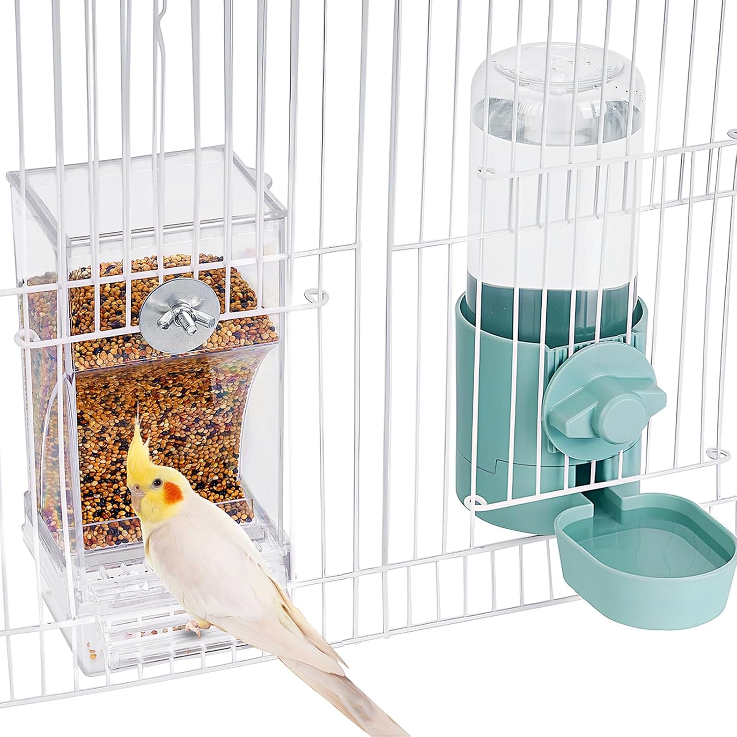 No Mess Bird Feeder Water Dispenser Set, Bird Feeder for Cage, Cage Accessories for Cockatiels, Finches, Budgies and Canaries