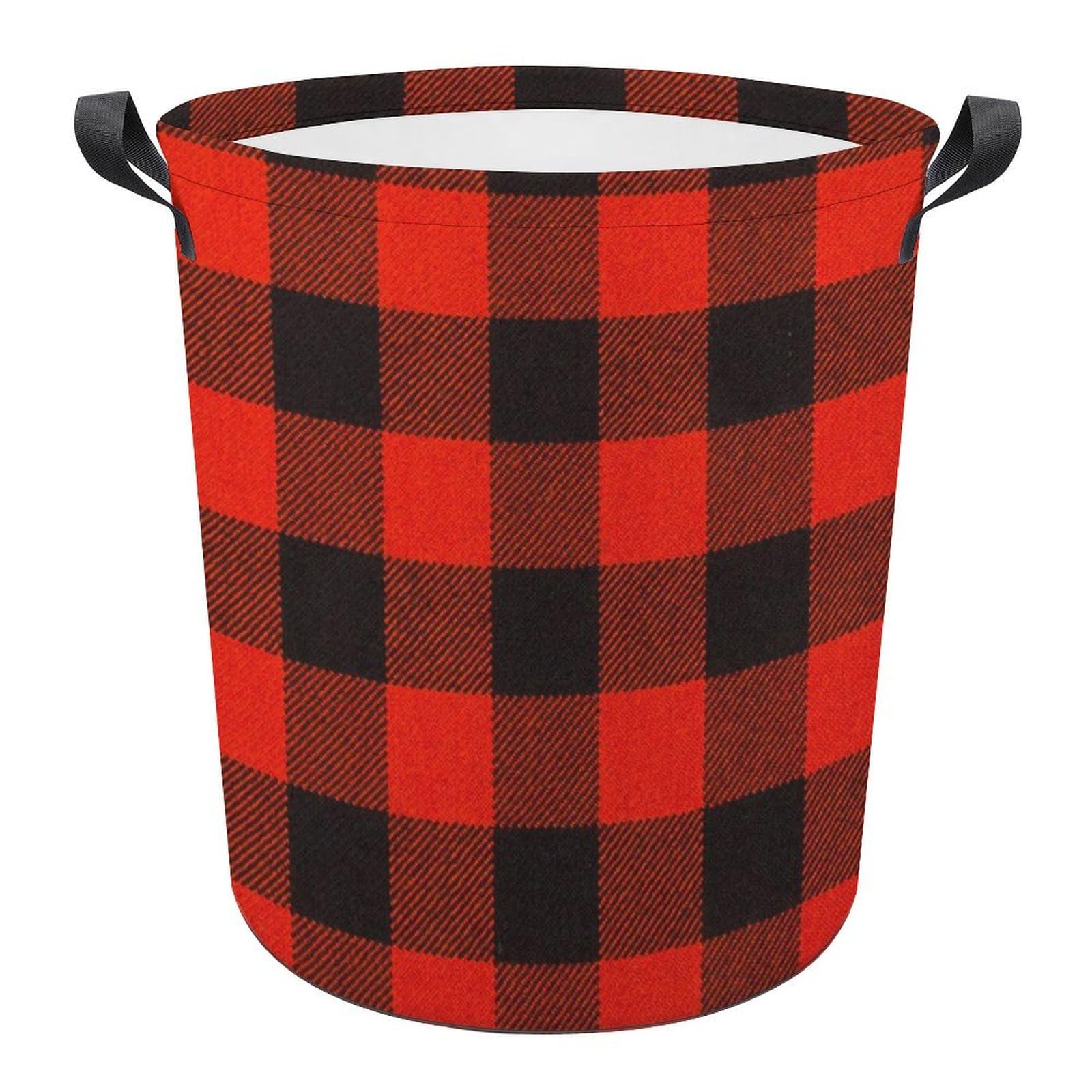 Jzemdybill As Shown Laundry Hamper, Red Black Buffalo Check Laundry Basket, Washing Basket With Handle