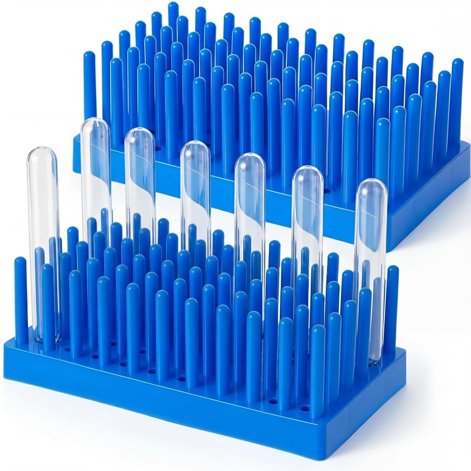 Thyle 2 Pack Blue Plastic Test Tube Drying Rack, 66 Columns Plastic Test Tube Holder, Drip Style Design for Drying & Storing for Laboratory Scientific Lab College Supplies Experiment Tool Accessories