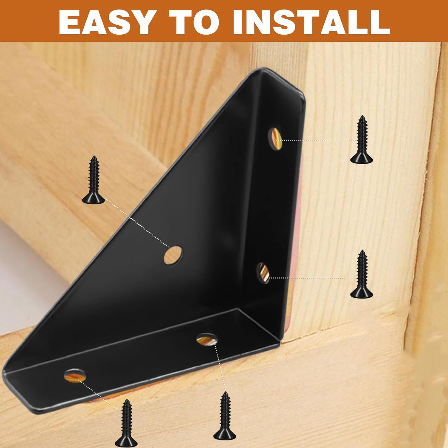 4Pcs Corner Bracket Black Angle Bracket Corner Brace, Metal Corner Brackets Triangle Corner Shelf Bracket, 66mm × 66mm Corner Braces for Wood, Table Cabinet Bed Corner Support Connector with Screws