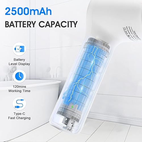 Miniatura 4 de Limpiador eléctrico giratorio, cepillo de limpieza eléctrica para ducha con pantalla digital y 4 cabezales reemplazables, 2 velocidades ajustables,