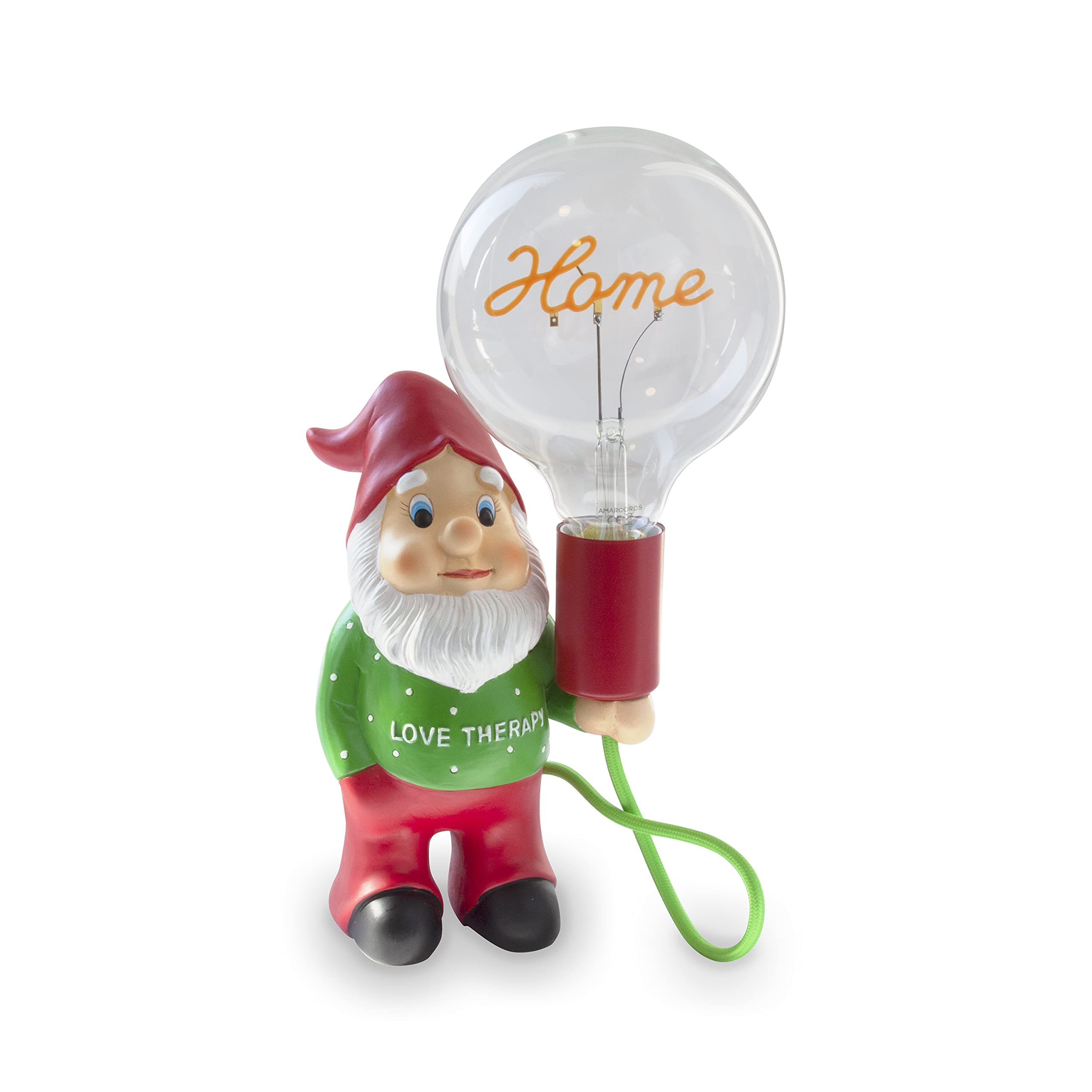 AMARCORDS - Lampada da tavolo nanetto Lovetherapy con lampadina scritta HOME e varialuce. Abat jour dimmerabile con cavo 1,5m e interrutore dimmer