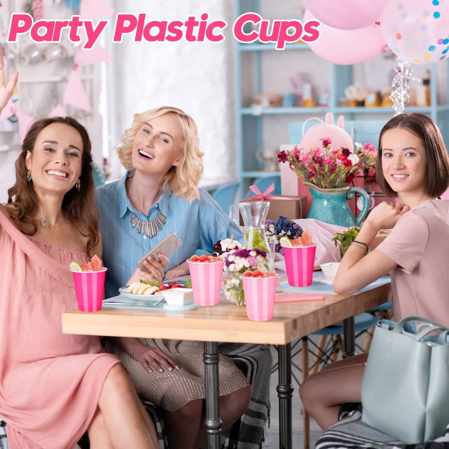 Vumdua Pink Plastic Cups Disposable Cups, 12 oz Plastic Party Cups for Bachelorette Party, Valentine's Day, Wedding, Birthday Party Supplies (Hot Pink, Light Pink), Pack of 40