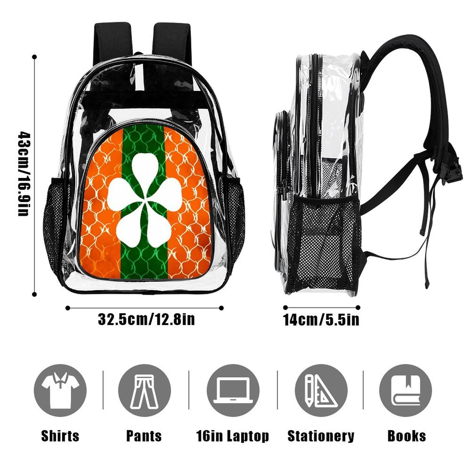 Transparenter Rucksack, Motiv: Silhouette von Blättern, groß, transparent, PVC, Büchertasche für Sicherheit, Arbeit, Reisen, Stadion