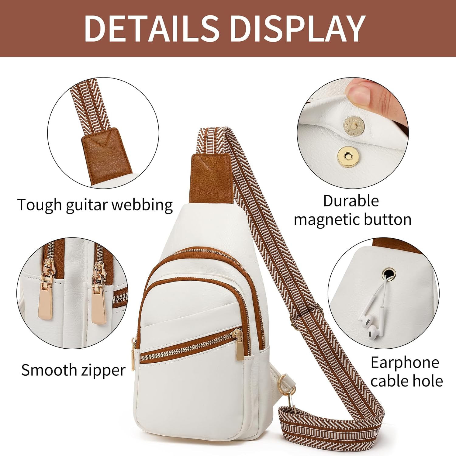 GAEKEAO Crossbody Sling Bag for Women, Leather Crossbody Bags Fanny Packs for Women, Travel Cross Body Bag Chest Bag Womens Crossbody Purse - Image 4