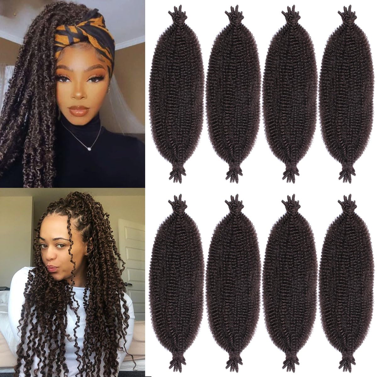 COOKOO Pre-Separated Springy Afro Twist Hair 16 Inch 8 packs Pre-Fluffed Spring Twist Hair Marley Twist Braiding Hair For Soft Locs Kinky Afro Twist Hair Synthetic Hair Extensions(16 Inch,4#)