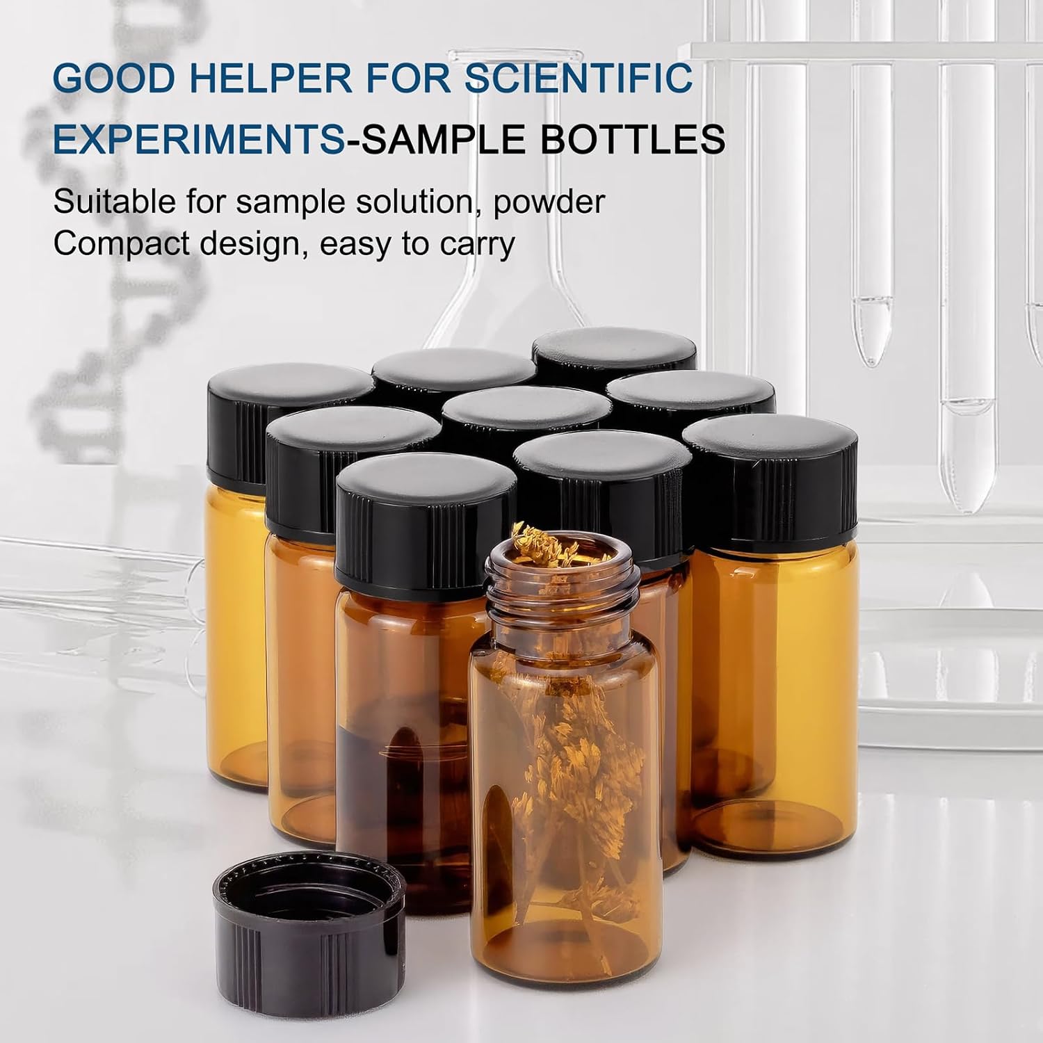 50 Pack 5ml Amber Small Glass Bottles with Screw Caps & Liners | 1/6oz, Brown, Leak-Proof, Compact, Easy to Clear, Lab Sample Vials with Lids, Empty Containers for Lab Sample, DIY Liquid