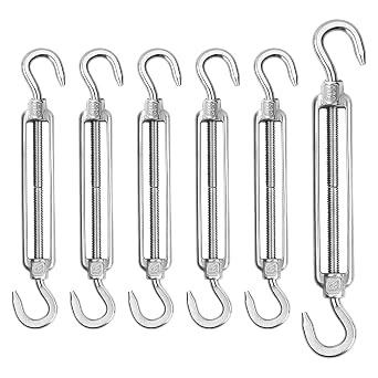Pack of 6 Turnbuckles, M6 Rope Tensioner, Stainless Steel 304 Turnbuckles, Adjustable Wire Tensioner Hooks/Hooks, Heavy Duty Tension Hooks