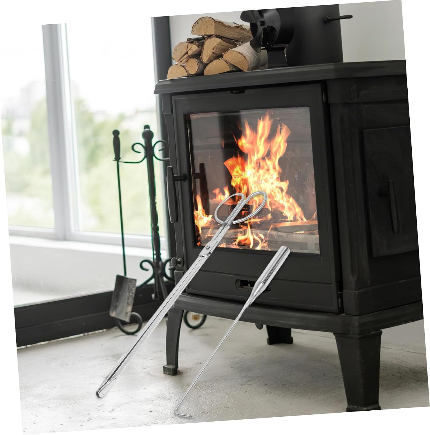 Fireplace Poker and Tongs Stainless Steel for Wood Stove Xmas