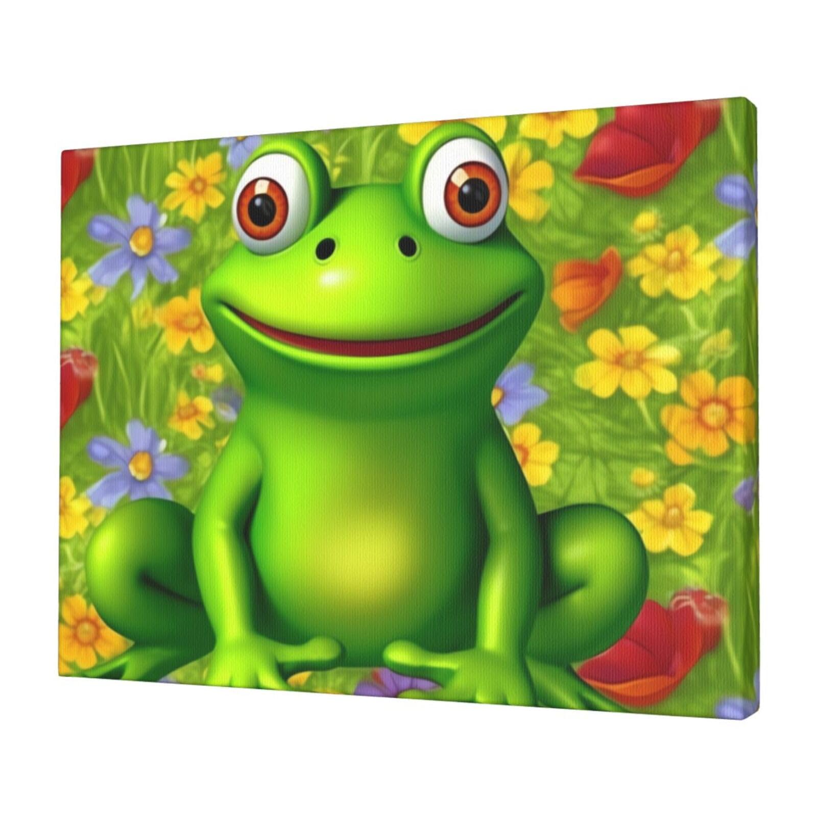 KLOPH frog Canvas Wall Art for Living Room 12"x16" Modern Artwork Painting for Bathroom Hanging Canvas Prints Aesthetic Wallart for Bedroom Kitchen Office Wall Decor