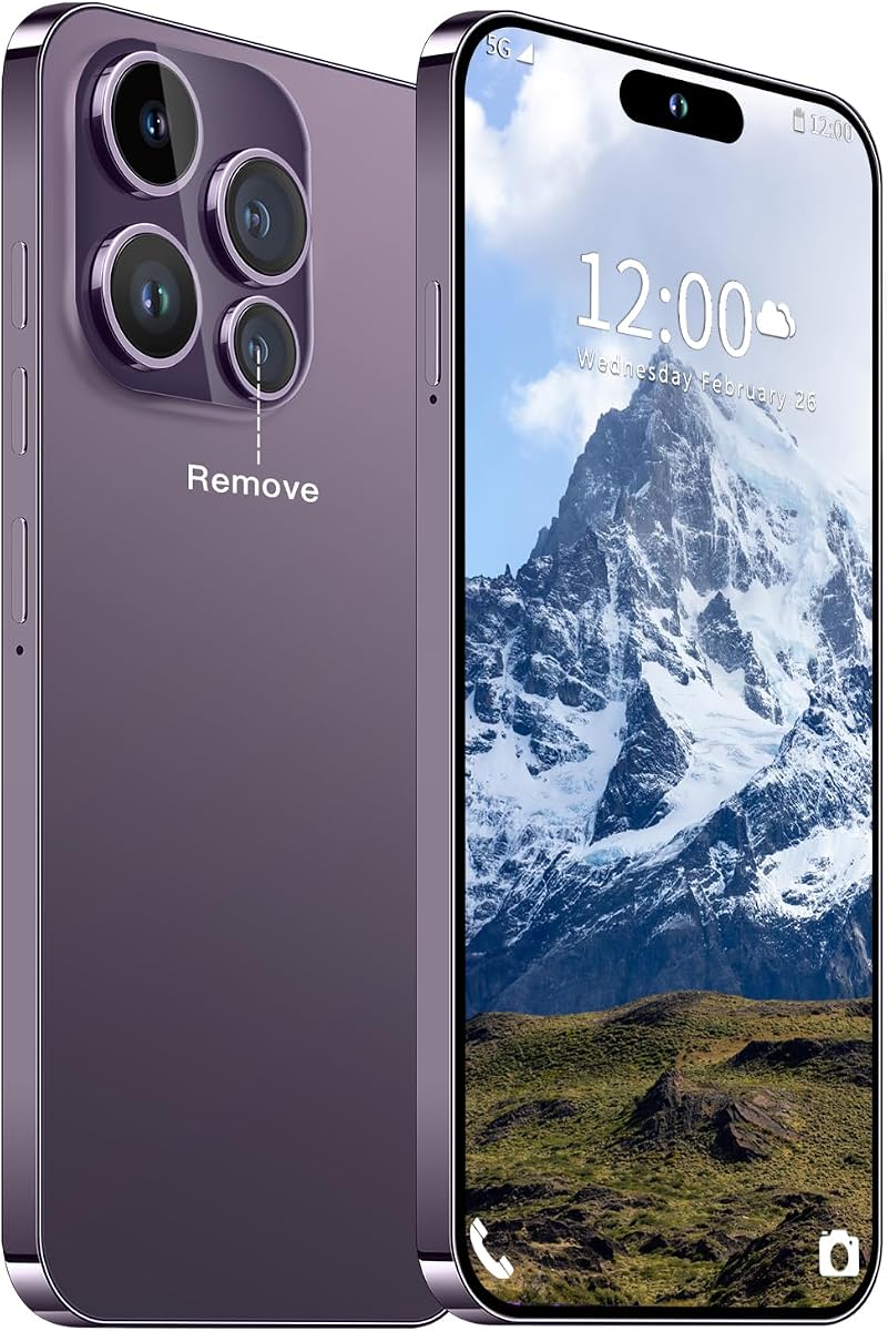 Teléfono desbloqueado 15 PMAX, batería de teléfono inteligente 6800 mAh, pantalla HD de 6,8 pulgadas, teléfono celular Android 14.0 16+512 GB, 5G/Face ID/bloqueo de huellas dactilares/GPS, morado