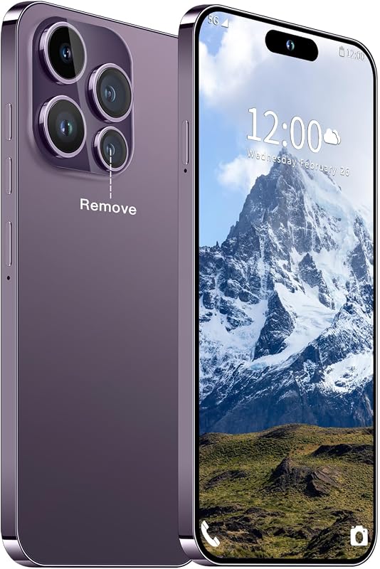 Teléfono desbloqueado 15 PMAX, batería de teléfono inteligente 6800 mAh, pantalla HD de 6,8 pulgadas, teléfono celular Android 14.0 16+512 GB, 5G/Face ID/bloqueo de huellas dactilares/GPS, morado