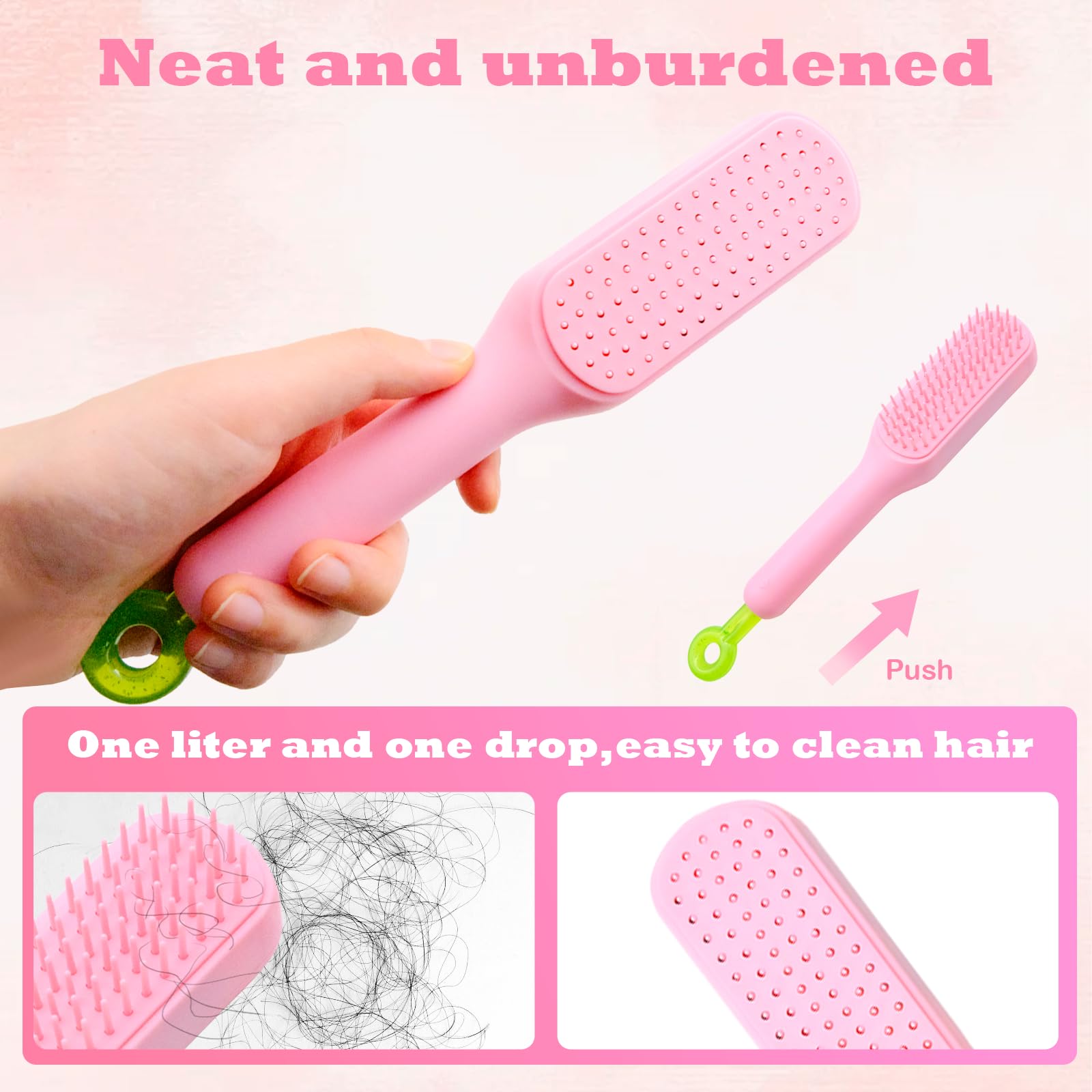 Pink Detangling Hair Brush with Soft Silicone Bristles, Reduce Breakage & Frizz for Women with Long Thick, Curly or Wavy Hair - Image 3