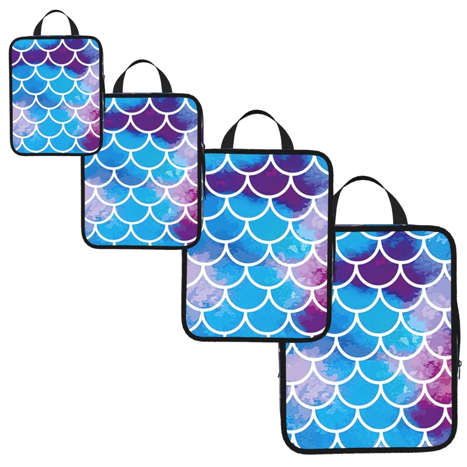 Mermaid Fish Scale Print 4 Set Compression Packing Cubes for Suitcases,Expandable Storage Bag Organizers