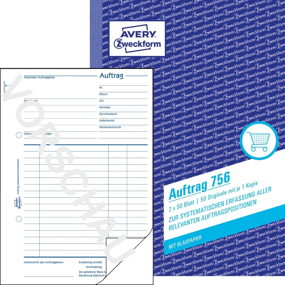 AVERY Zweckform 10 x Formularbuch Auftrag A5 selbstdurchschreibend 2x50 Blatt
