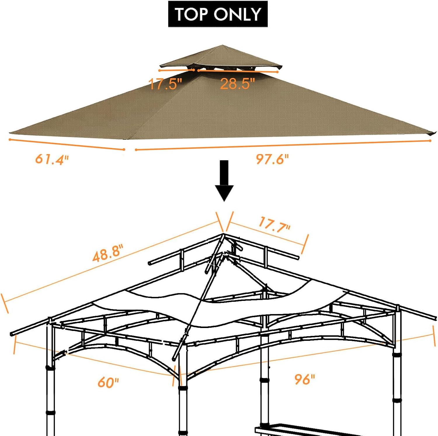 tanxianzhe grill gazebo replacement canopy top cover 5×8 double tiered bbq roof only fit for gazebo model l-gg001pst-f (khaki ripstop)
